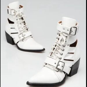 Chloé Lux Leather Riley Moto Boot in White Size 9.5 US